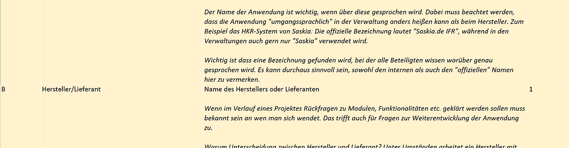 Arbeitshilfe für die Bestandserhebung: Excel-Vorlage für die Erhebung der Anwendungen (DNBB)