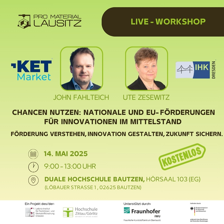 SAVE THE DATE Workshop "Chancen nutzen: Förderungen für Innovationen im Mittelstand"