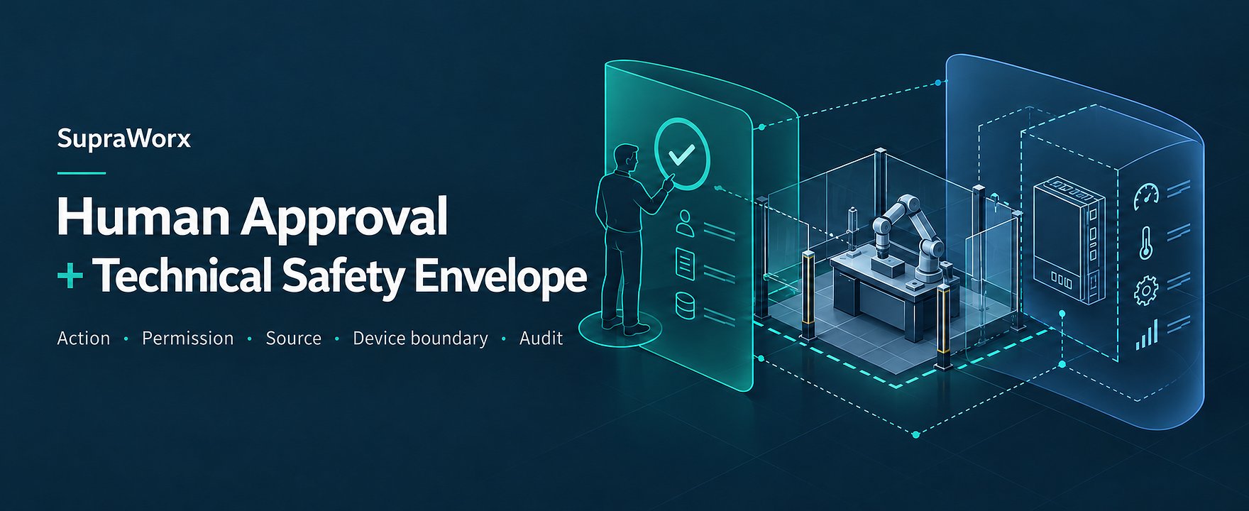Human Approval + Technical Safety Envelope: The SupraWorx Security Architecture