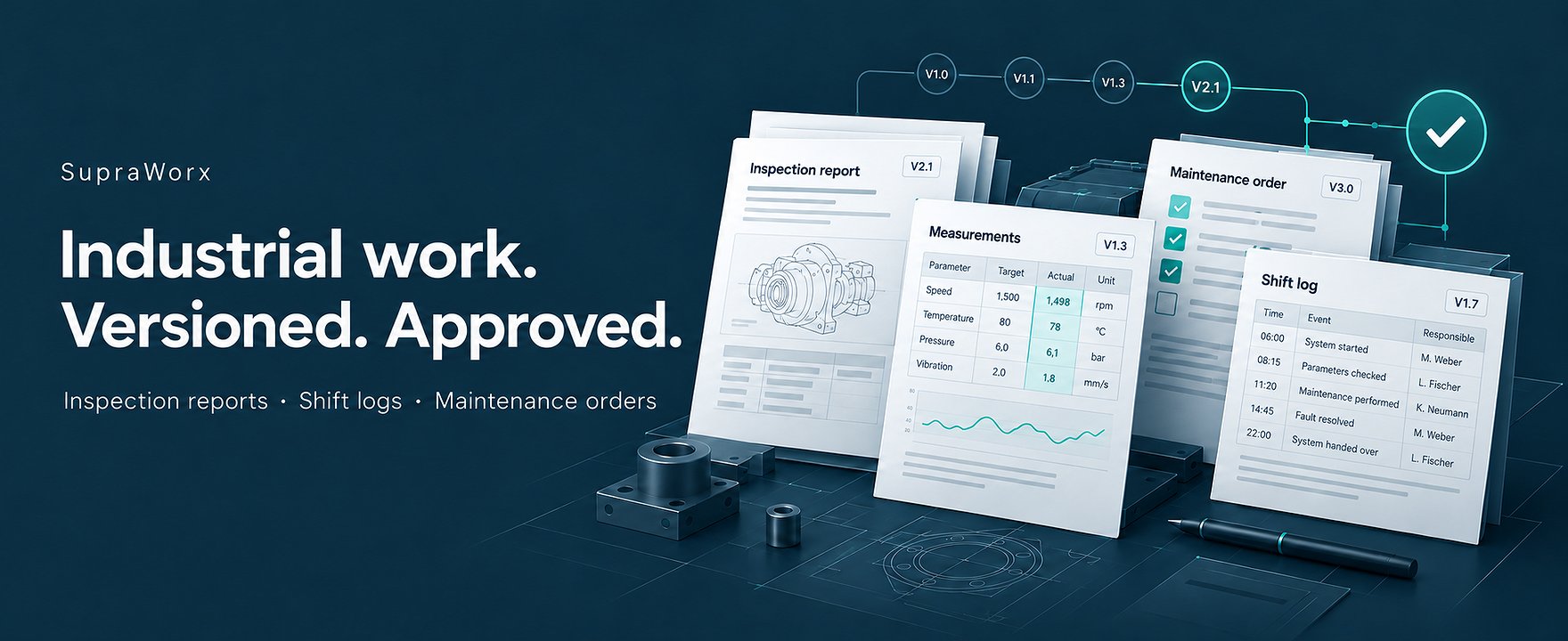 SupraWorx Workspace: Industrial Artifacts with Versions and Approval Status