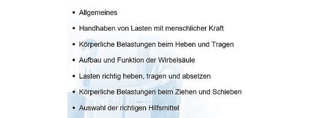 SZENARIS Heben, Tragen, Ziehen und Schieben